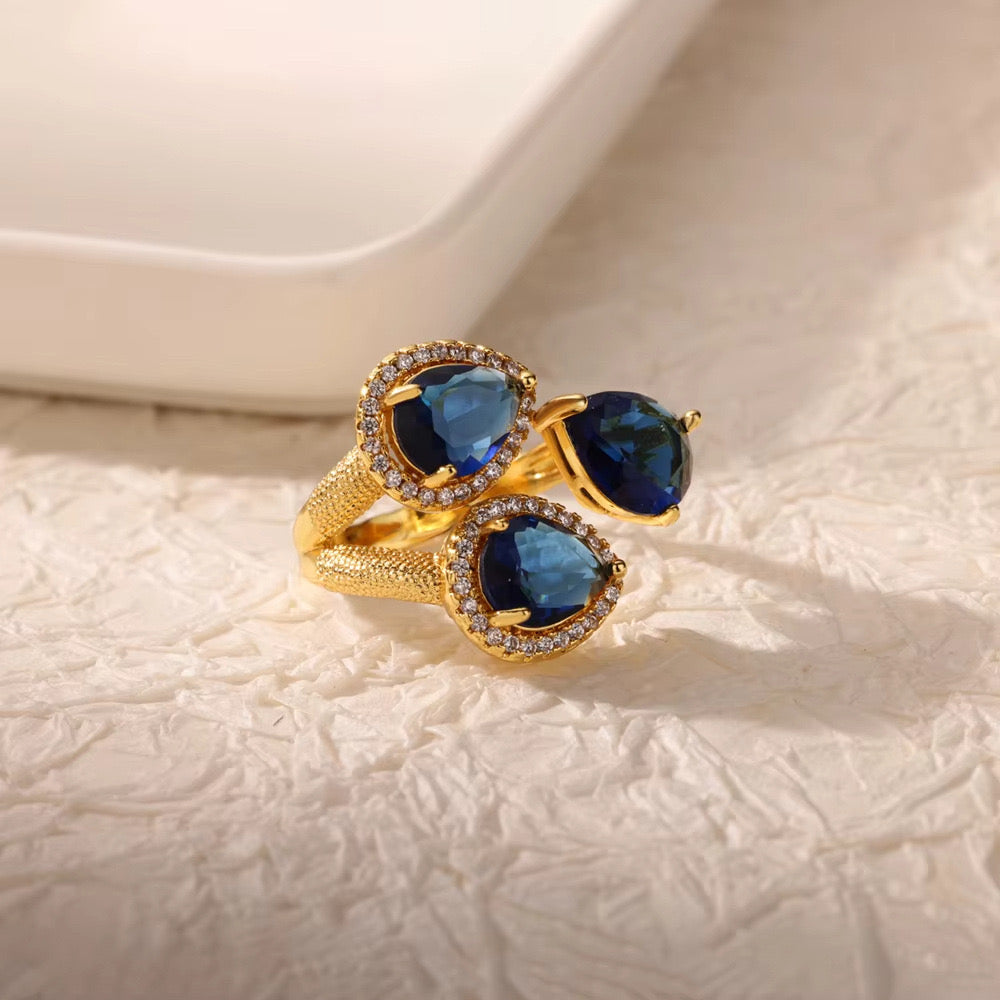Bague Trois Larmes (Dorée et Bleue)