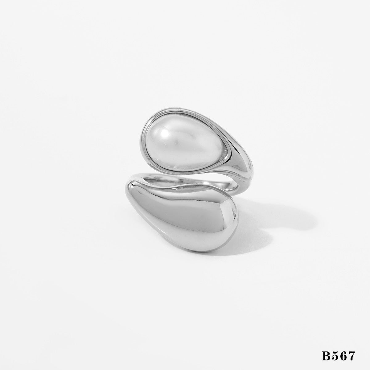 Bague Goutte Ouverte (Argentée et Perle)