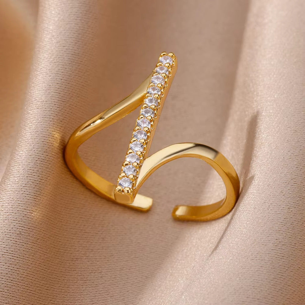 Bague Barre et Zircons (Dorée)