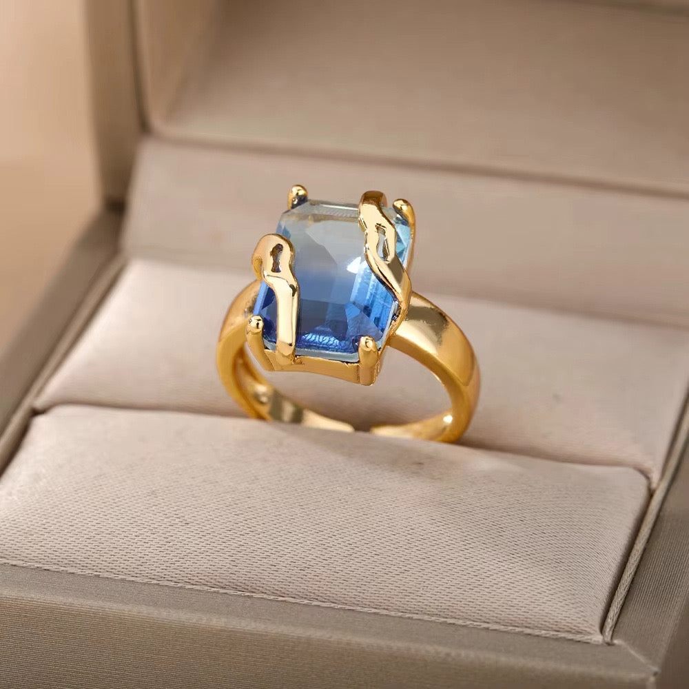 Bague Émeraude Rectangulaire (Dorée)