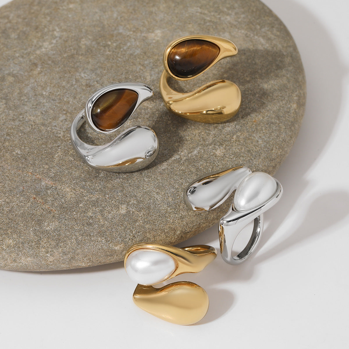 Bague Goutte Ouverte (Argentée et Perle)