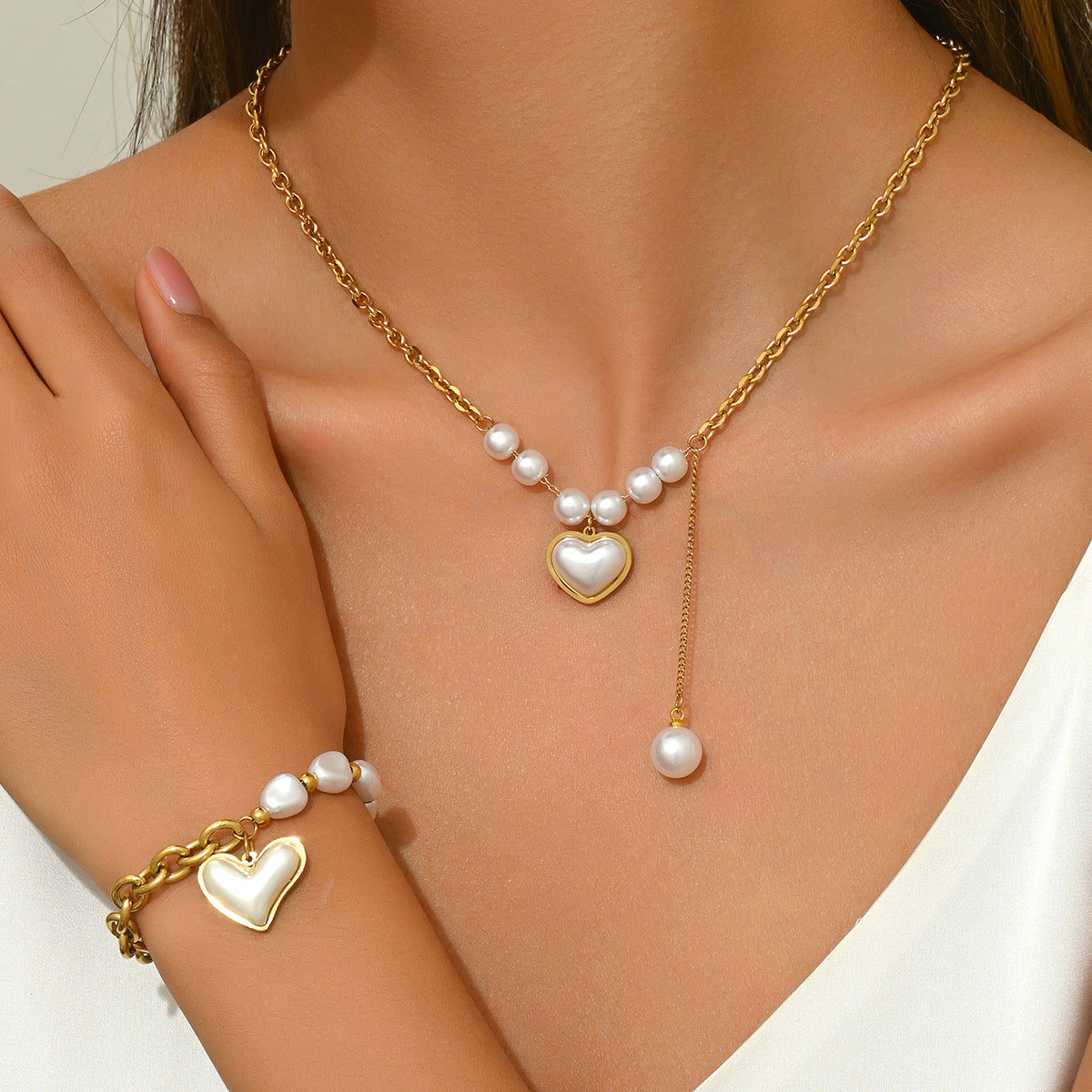 Ensemble bijoux perles en coeur