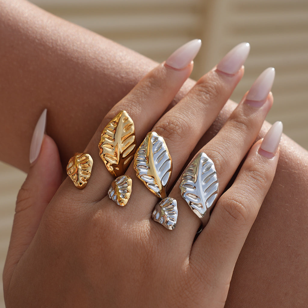 Bague Feuille Texturée (Argentée)