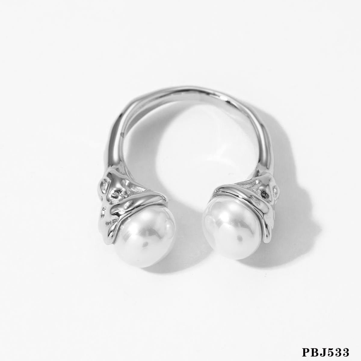 Bague Goutte jumelle(Argentée et Perle)
